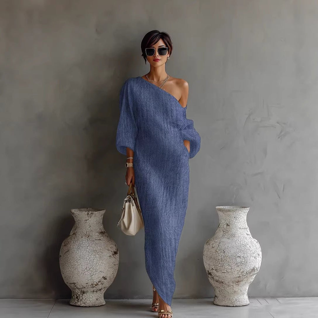 Eliana | Off-Shoulder Maxi Dress – Lantern Sleeves
