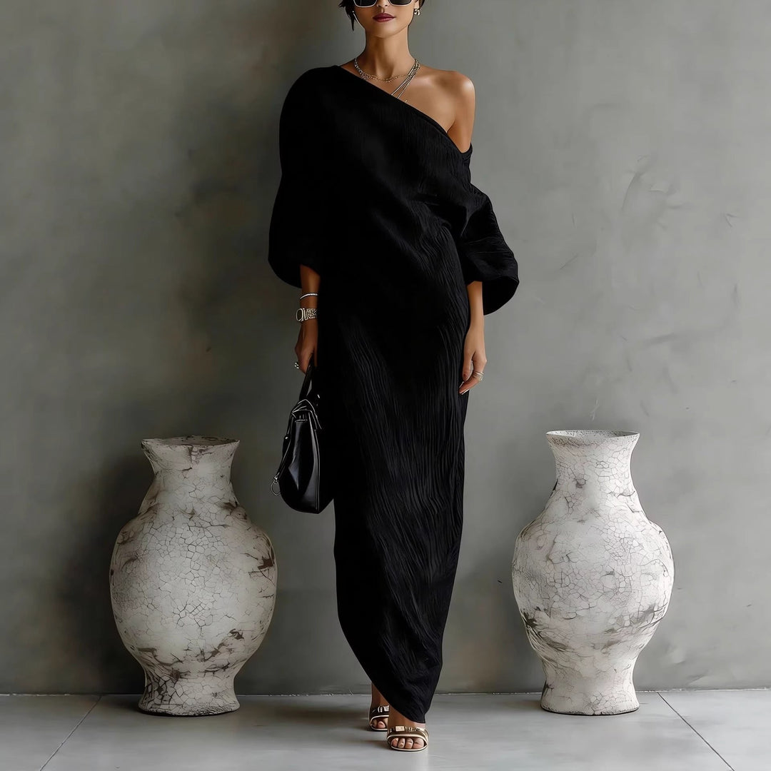 Eliana | Off-Shoulder Maxi Dress – Lantern Sleeves