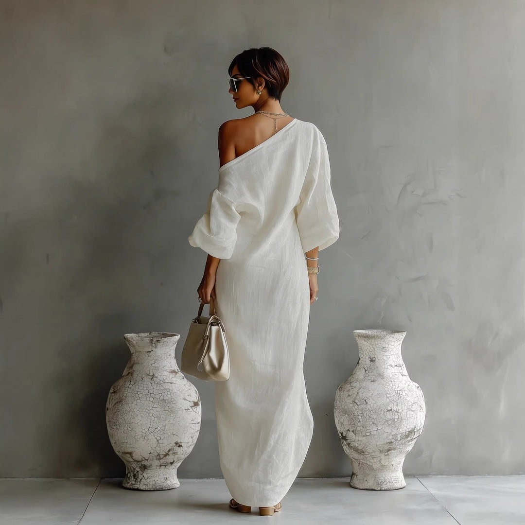 Eliana | Off-Shoulder Maxi Dress – Lantern Sleeves