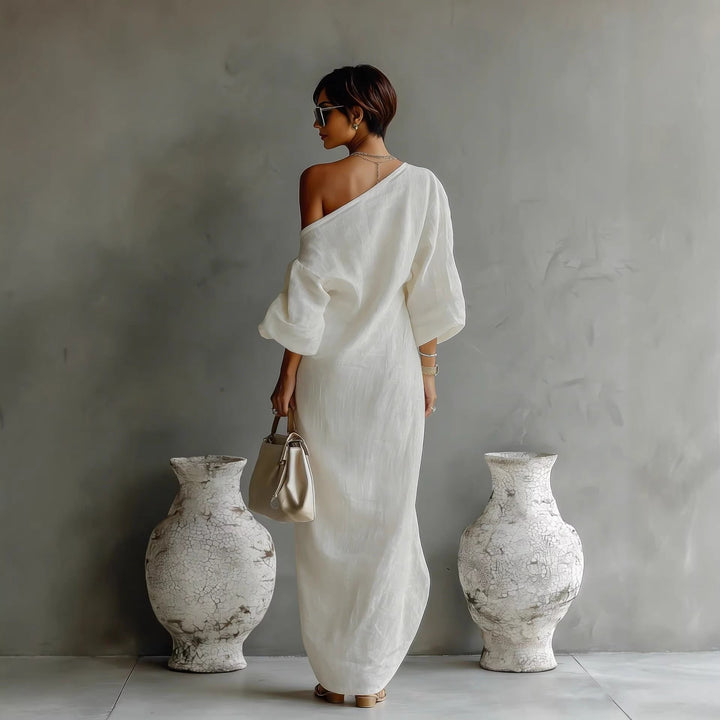 Eliana | Off-Shoulder Maxi Dress – Lantern Sleeves