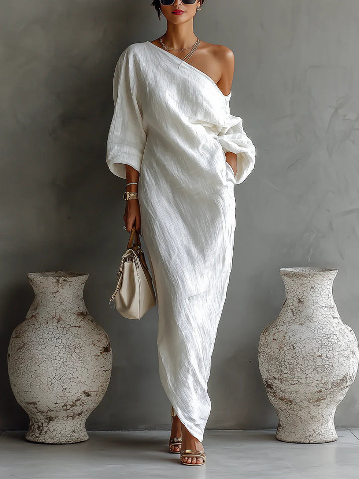 Diana | One-Shoulder Maxi Dress – Long-Sleeve, Flowing Cut