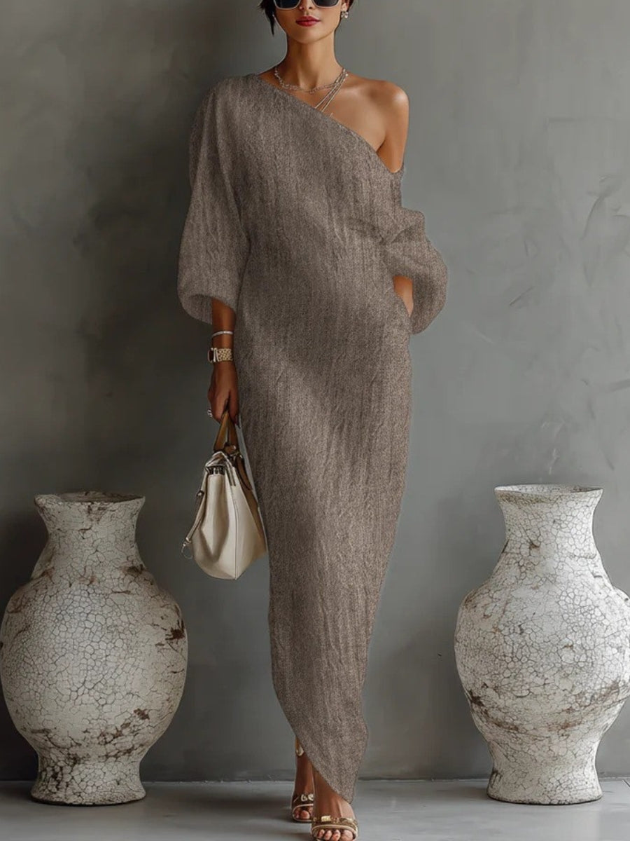 Diana | One-Shoulder Maxi Dress – Long-Sleeve, Flowing Cut