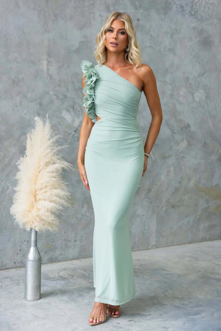Madeleine | One-Shoulder Wedding Guest Maxi Dress – Ruffled