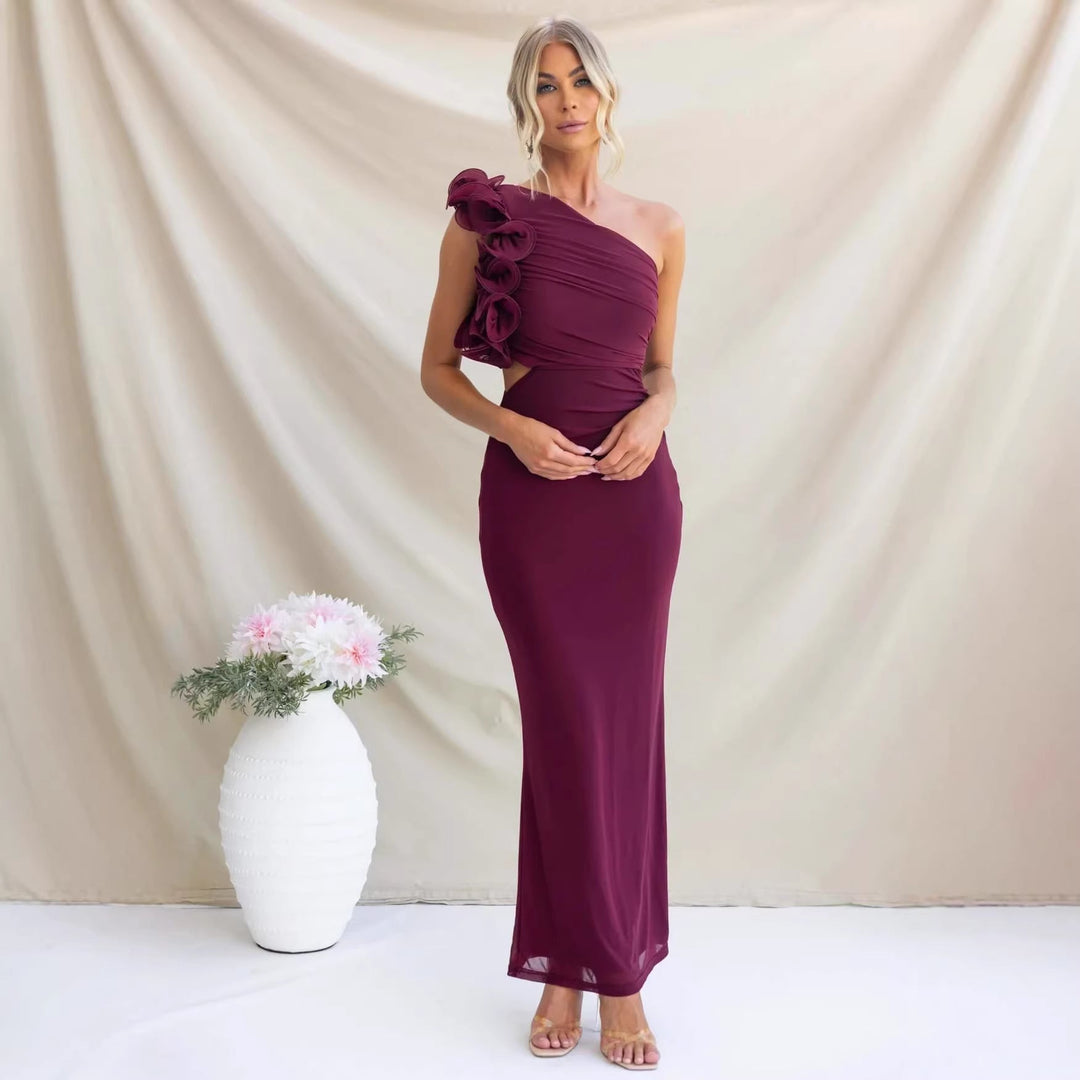 Madeleine | One-Shoulder Wedding Guest Maxi Dress – Ruffled