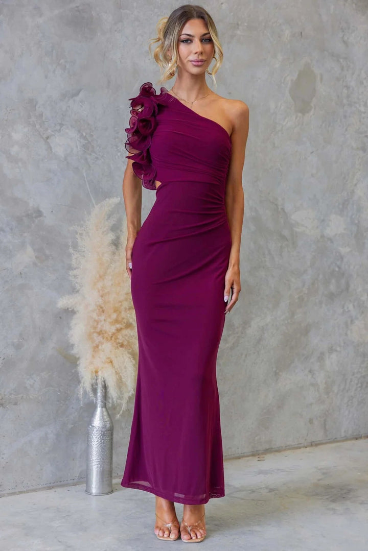 Madeleine | One-Shoulder Wedding Guest Maxi Dress – Ruffled