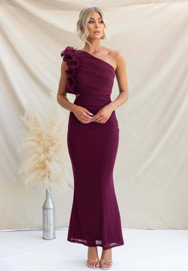 Madeleine | One-Shoulder Wedding Guest Maxi Dress – Ruffled
