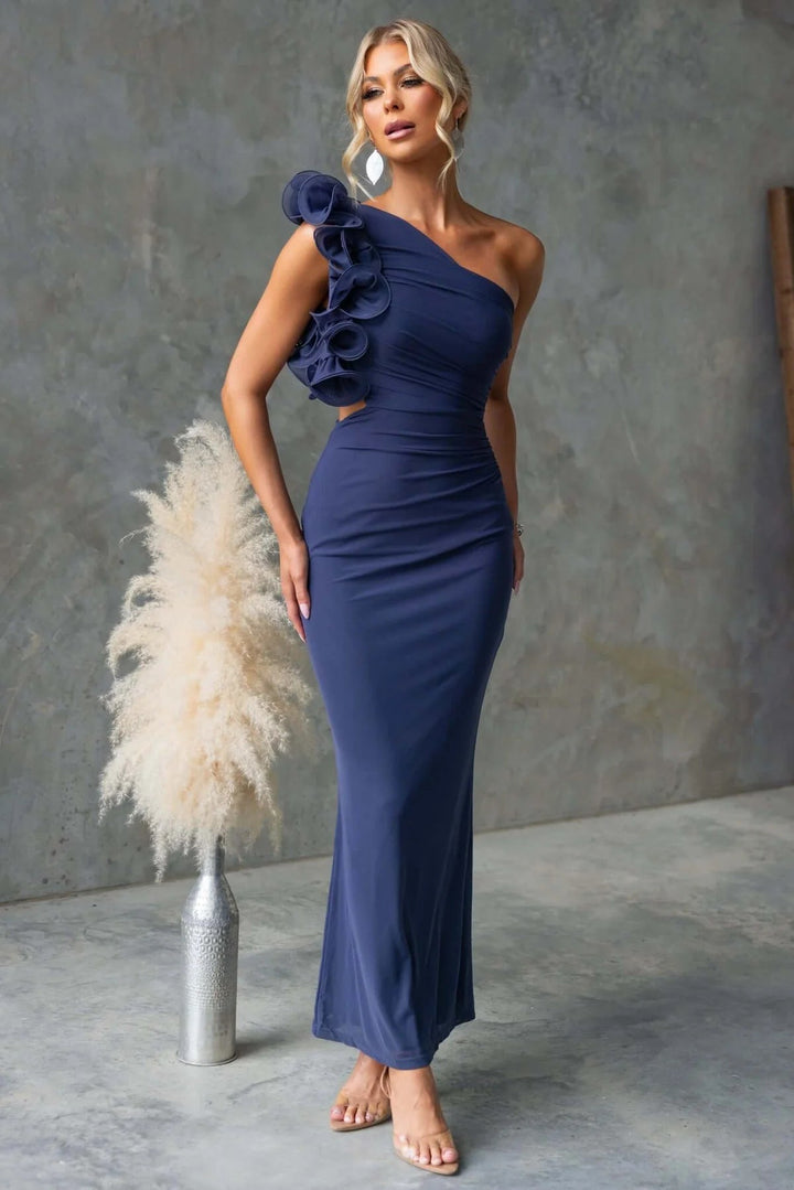 Madeleine | One-Shoulder Wedding Guest Maxi Dress – Ruffled