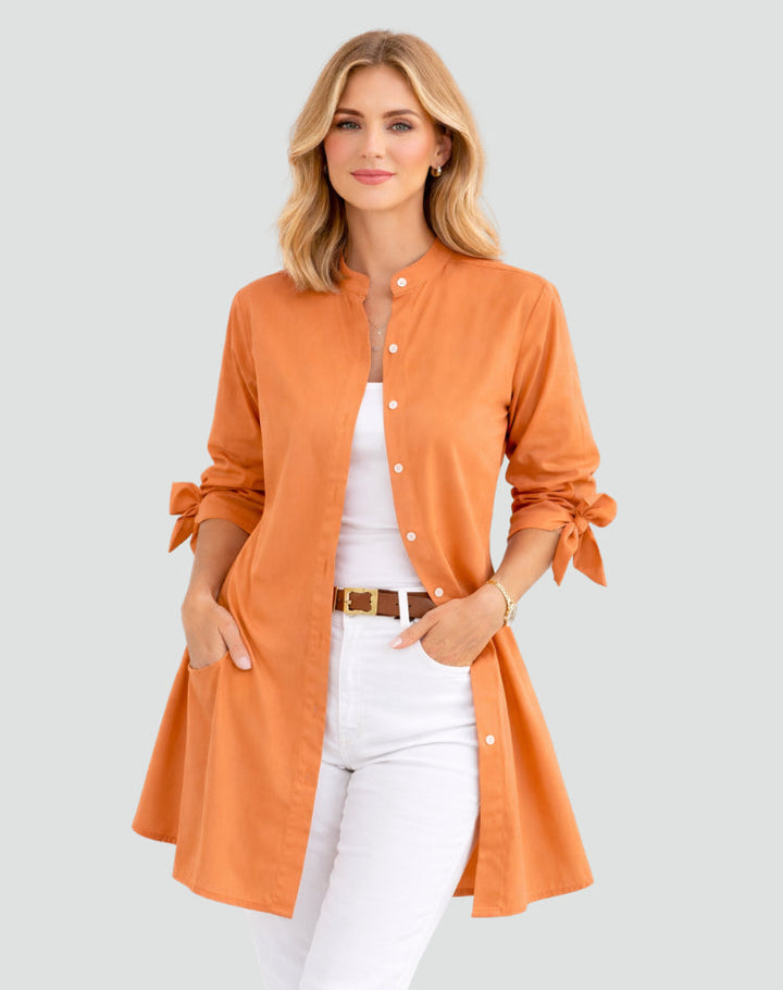 Lucy | Oversize Blouse – Long Cut with Sleeve Tie Details