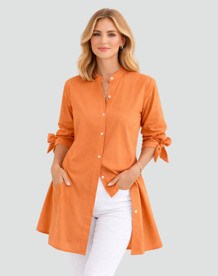 Lucy | Oversize Blouse – Long Cut with Sleeve Tie Details