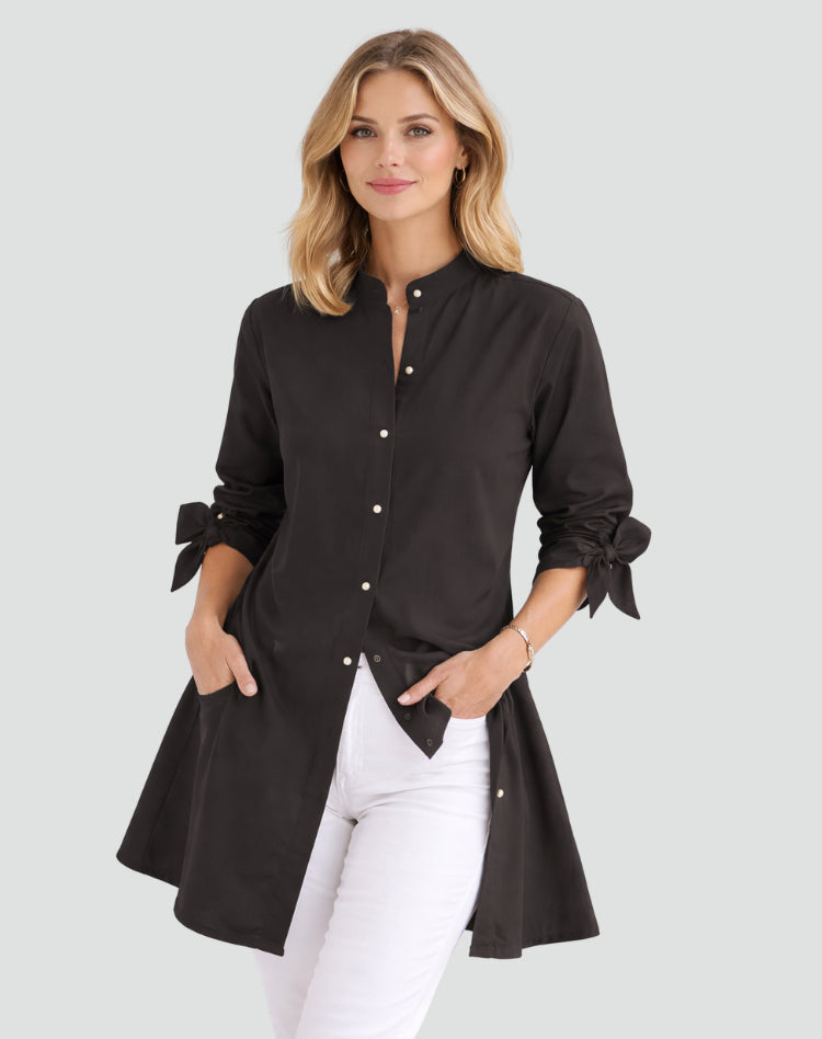 Lucy | Oversize Blouse – Long Cut with Sleeve Tie Details