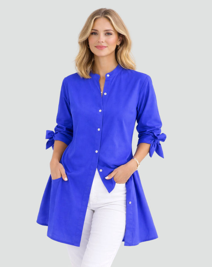 Lucy | Oversize Blouse – Long Cut with Sleeve Tie Details
