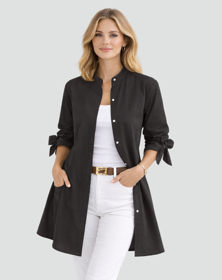 Lucy | Oversize Blouse – Long Cut with Sleeve Tie Details