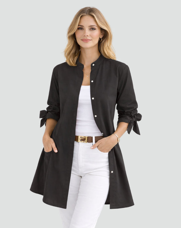 Lucy | Oversize Blouse – Long Cut with Sleeve Tie Details