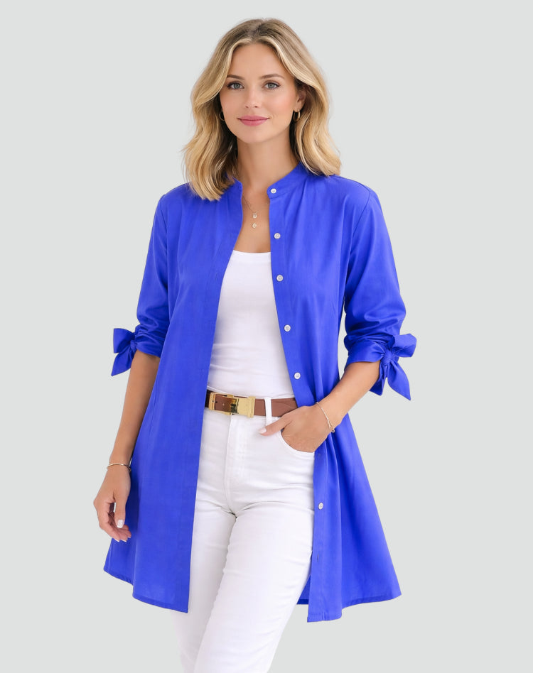 Lucy | Oversize Blouse – Long Cut with Sleeve Tie Details