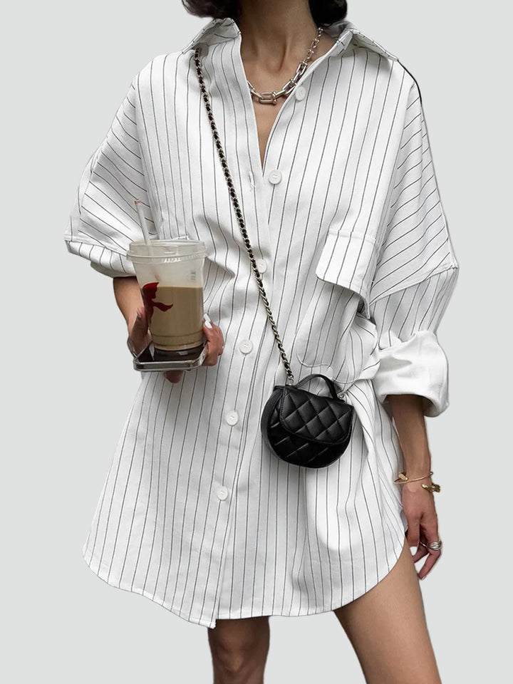 Olivia | Oversized Blouse – Long Design with Stripes and Pockets