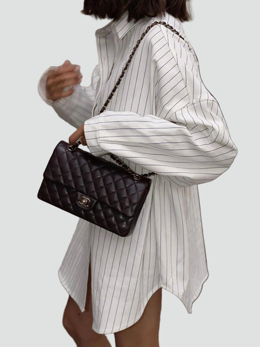 Olivia | Oversized Blouse – Long Design with Stripes and Pockets