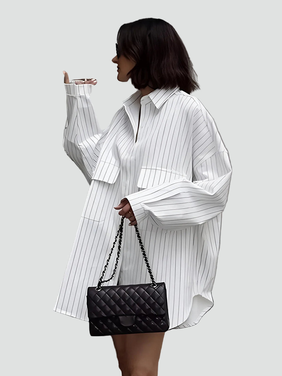 Olivia | Oversized Blouse – Long Design with Stripes and Pockets