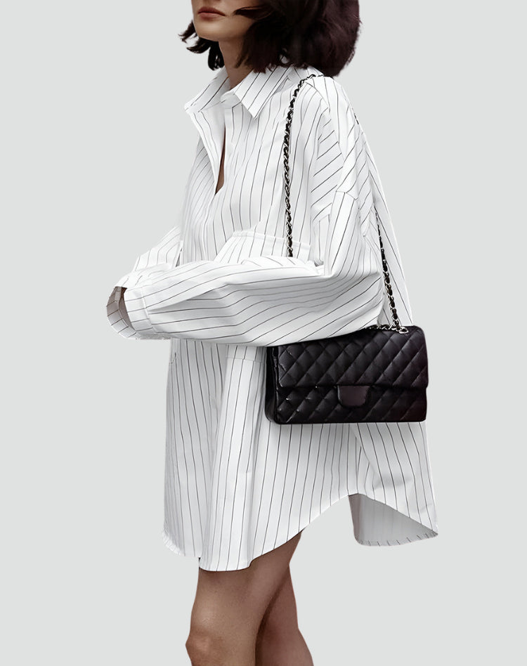 Olivia | Oversized Blouse – Long Design with Stripes and Pockets