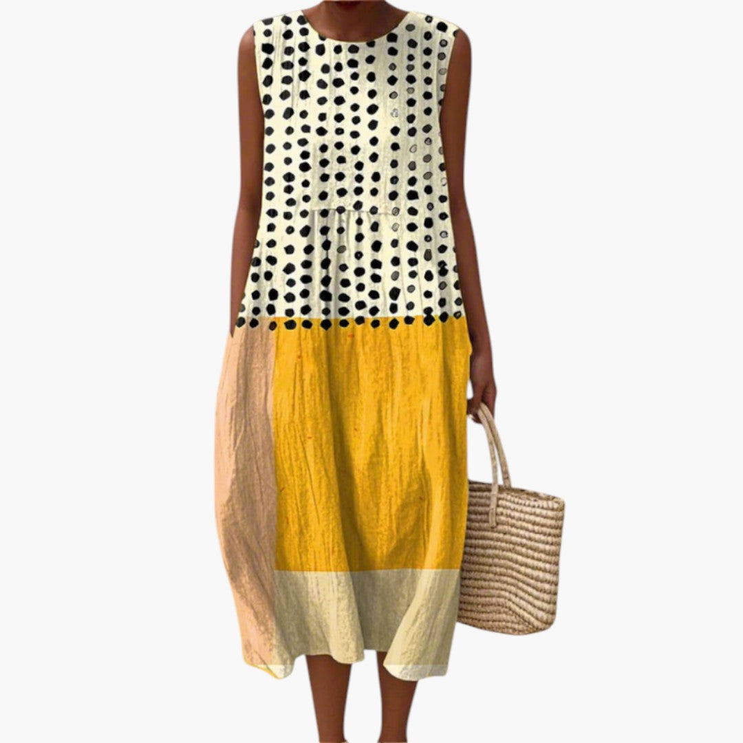 Leonie | Polka Dot Midi Dress – Round Neck Sleeveless with Wide Cut