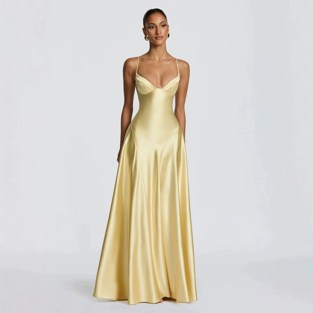 Adeline | Satin Maxi Dress – Elegant with Delicate Spaghetti Straps