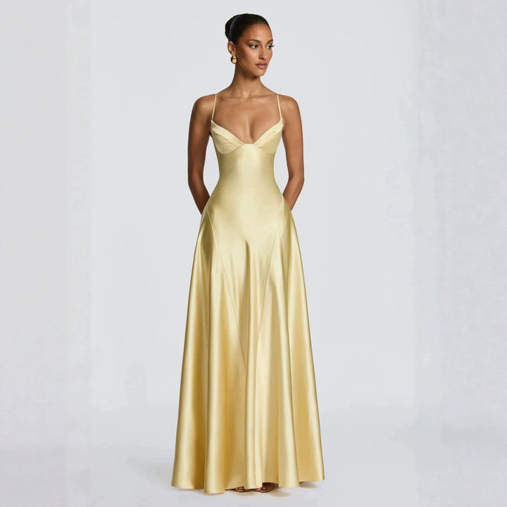 Adeline | Satin Maxi Dress – Elegant with Delicate Spaghetti Straps