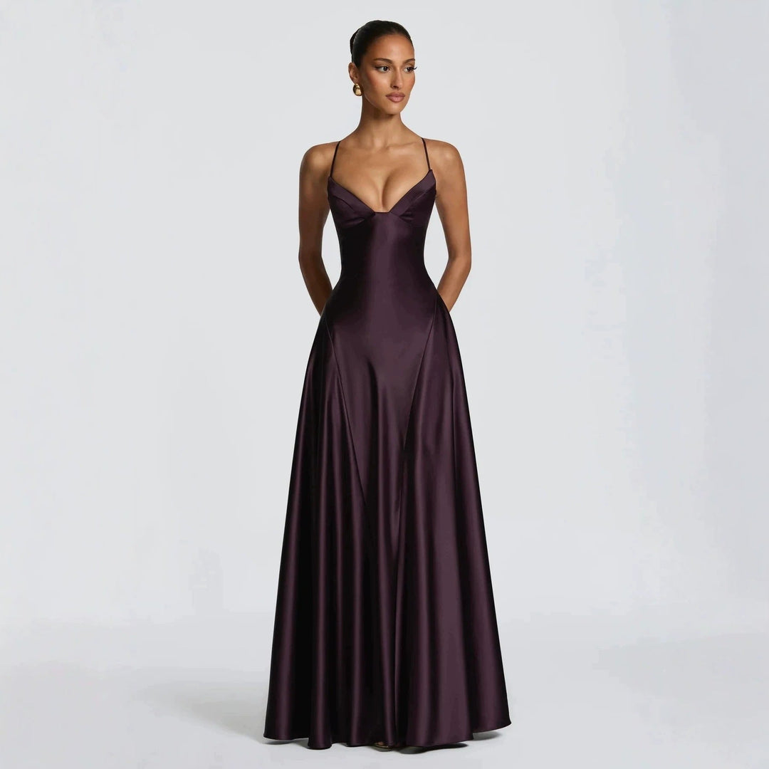Adeline | Satin Maxi Dress – Elegant with Delicate Spaghetti Straps
