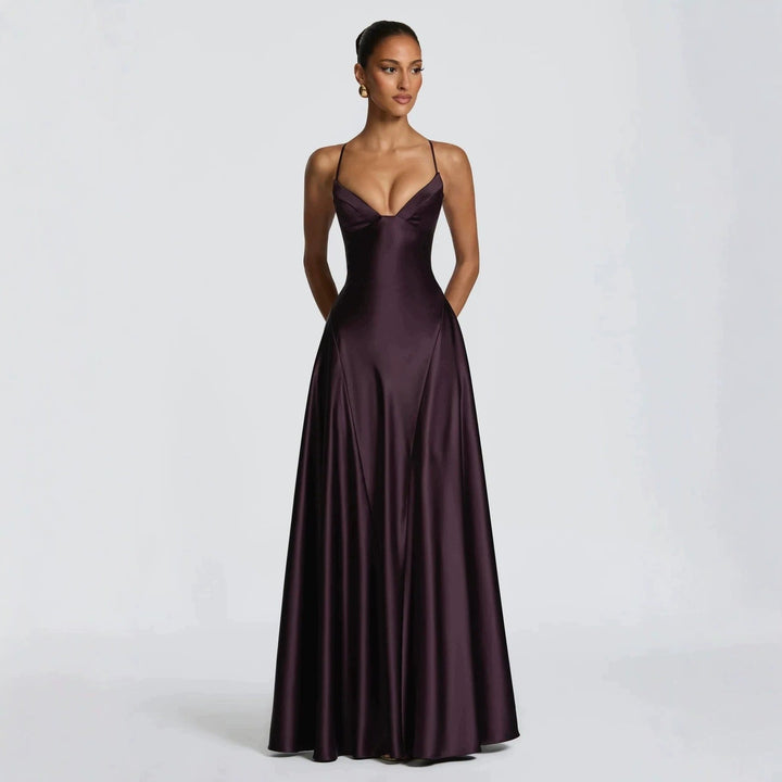 Adeline | Satin Maxi Dress – Elegant with Delicate Spaghetti Straps