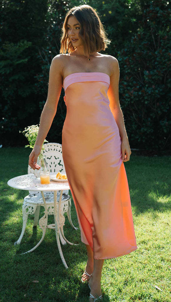 Liana | Satin Maxi Dress – Party Strapless Gradient Hem