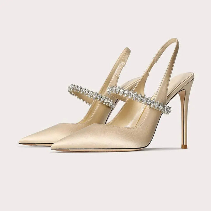 Phoebe | Satin Slingback Heels – Pointed Toe with Strap Detail