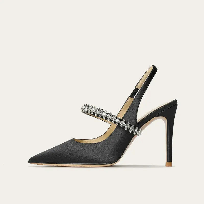 Phoebe | Satin Slingback Heels – Pointed Toe with Strap Detail