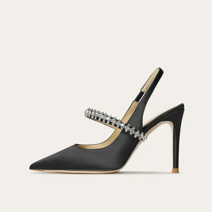 Phoebe | Satin Slingback Heels – Pointed Toe with Strap Detail