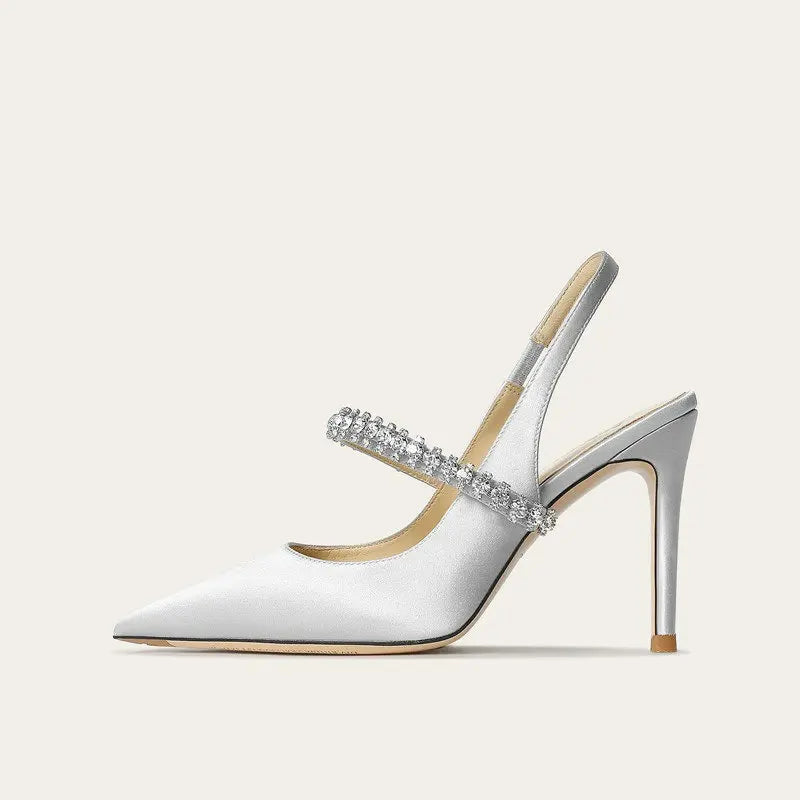 Phoebe | Satin Slingback Heels – Pointed Toe with Strap Detail