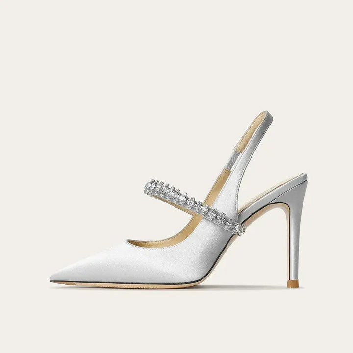 Phoebe | Satin Slingback Heels – Pointed Toe with Strap Detail