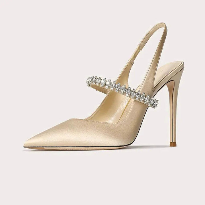Phoebe | Satin Slingback Heels – Pointed Toe with Strap Detail