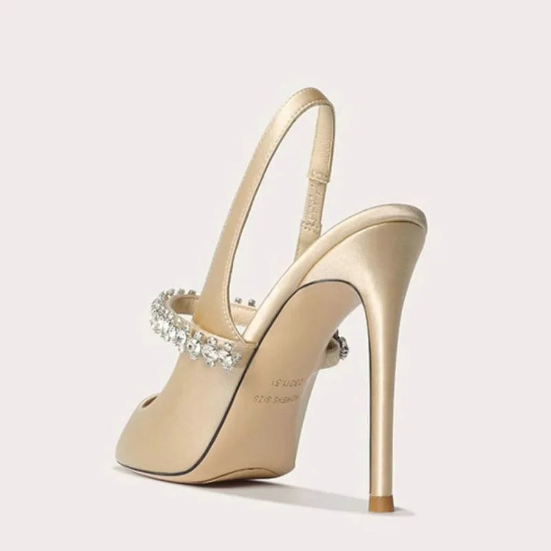 Phoebe | Satin Slingback Heels – Pointed Toe with Strap Detail