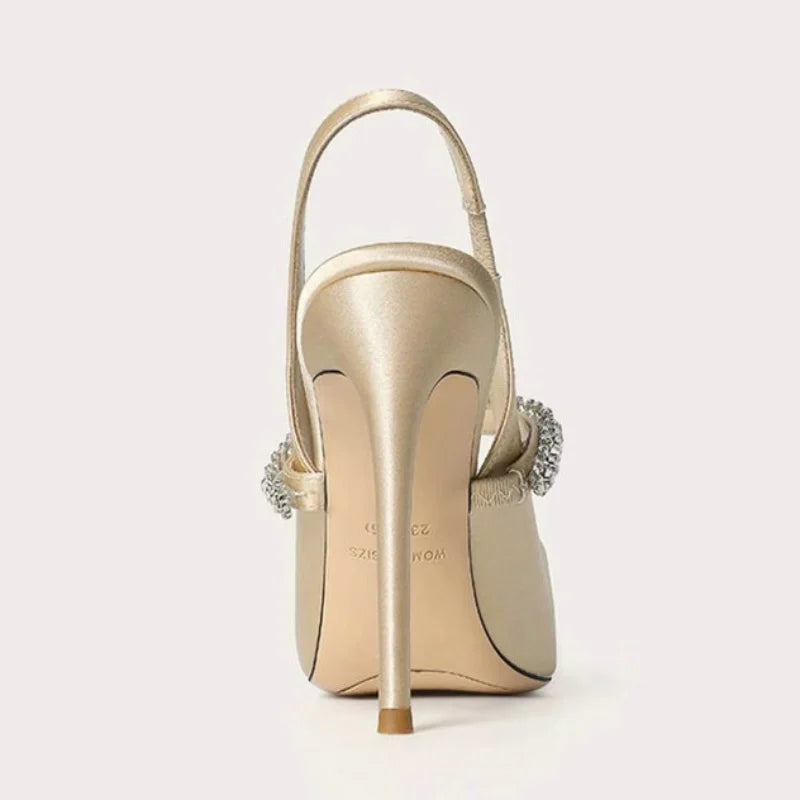 Phoebe | Satin Slingback Heels – Pointed Toe with Strap Detail
