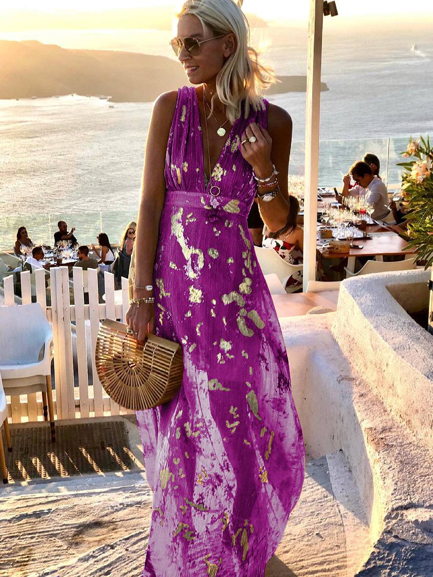 Faye | Sequin Maxi Dress – Glossy V-Neck Sleeveless Evening Beach
