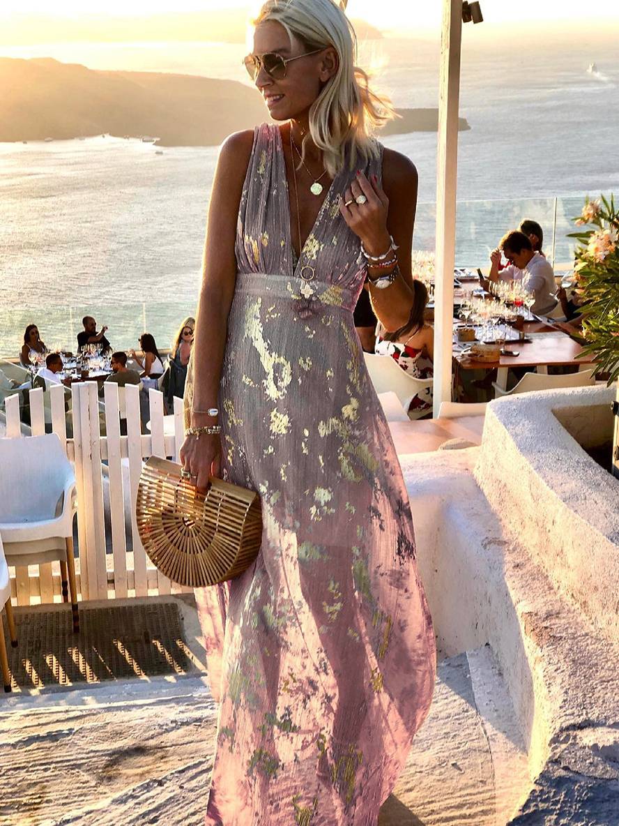 Faye | Sequin Maxi Dress – Glossy V-Neck Sleeveless Evening Beach