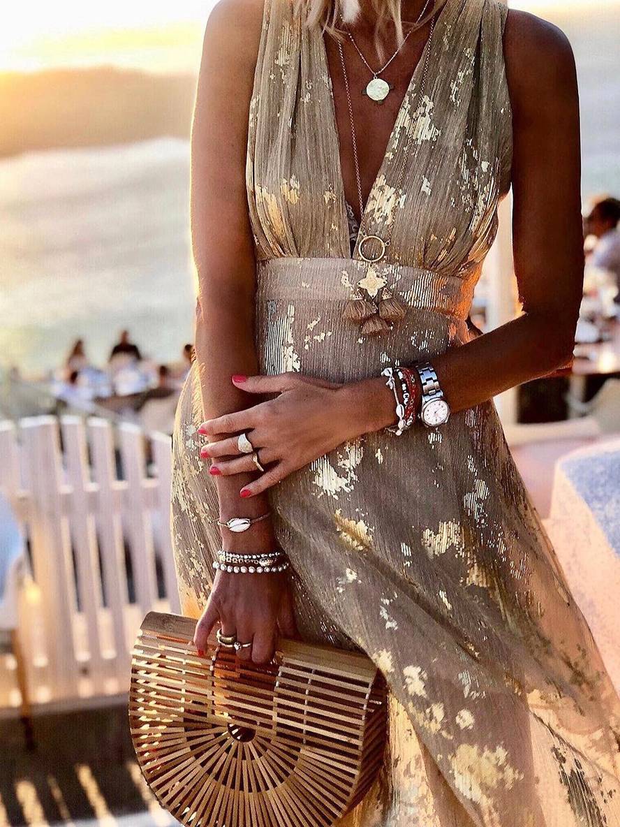 Faye | Sequin Maxi Dress – Glossy V-Neck Sleeveless Evening Beach