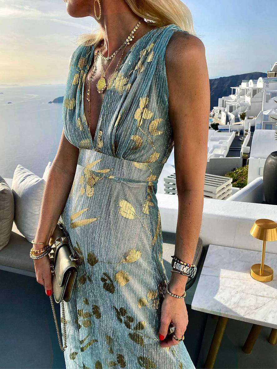 Faye | Sequin Maxi Dress – Glossy V-Neck Sleeveless Evening Beach