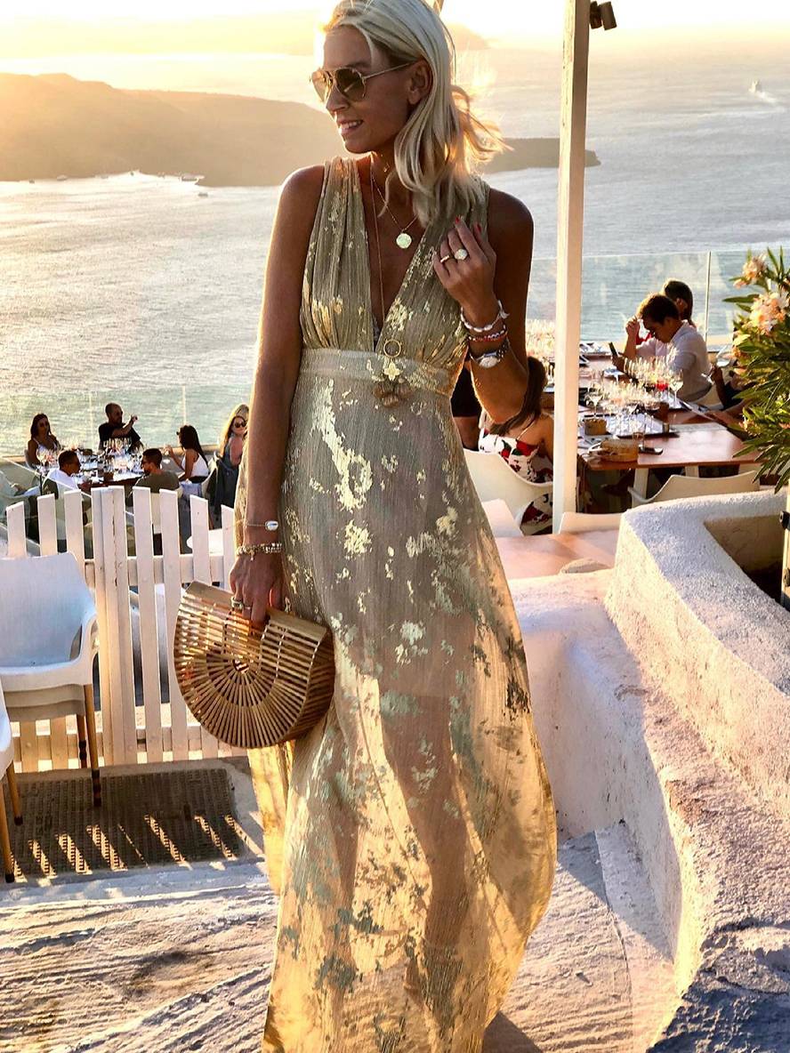 Faye | Sequin Maxi Dress – Glossy V-Neck Sleeveless Evening Beach