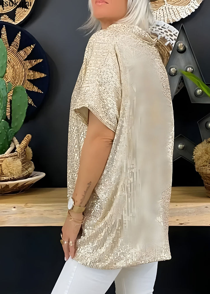 Florence | Sequin Tunic Top – V-Neck Loose Fit Short Sleeve
