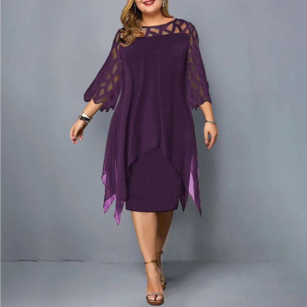 Gemma | Sheer Lace Midi Dress – Geometric Yoke Asymmetrical Hem