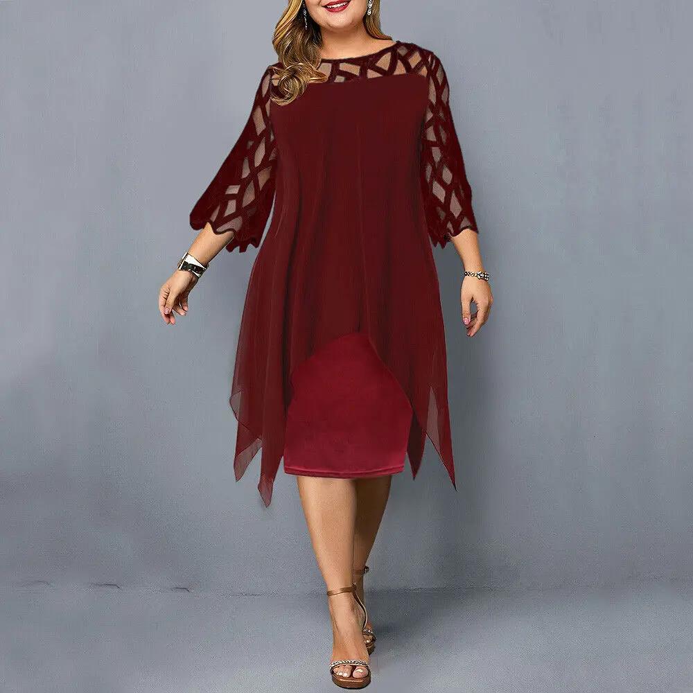 Gemma | Sheer Lace Midi Dress – Geometric Yoke Asymmetrical Hem