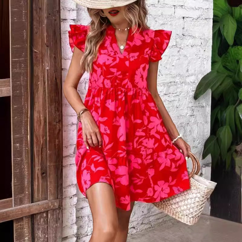 Mia | Short Dress – Floral Print with Puff Sleeves and Tiered Skirt