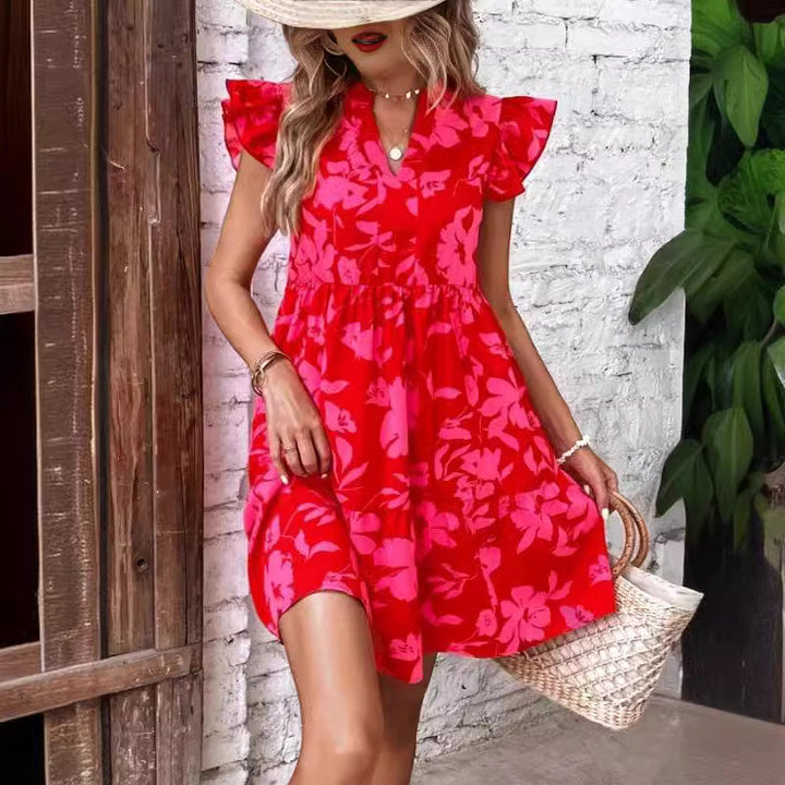 Mia | Short Dress – Floral Print with Puff Sleeves and Tiered Skirt