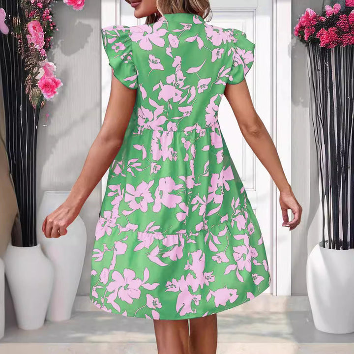 Mia | Short Dress – Floral Print with Puff Sleeves and Tiered Skirt