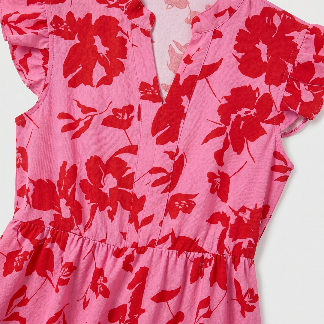 Mia | Short Dress – Floral Print with Puff Sleeves and Tiered Skirt