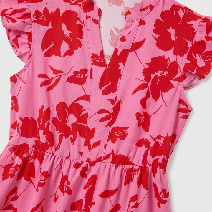 Mia | Short Dress – Floral Print with Puff Sleeves and Tiered Skirt