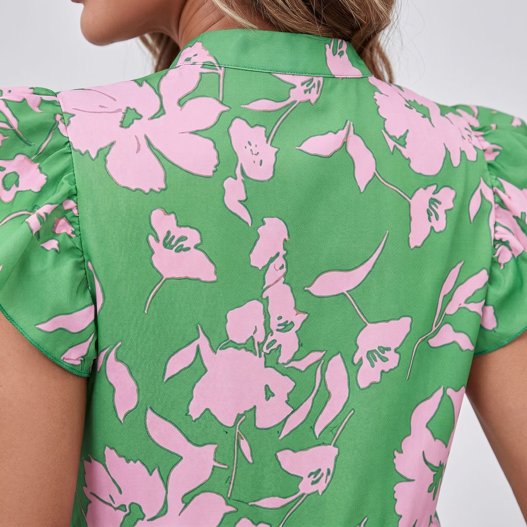 Mia | Short Dress – Floral Print with Puff Sleeves and Tiered Skirt